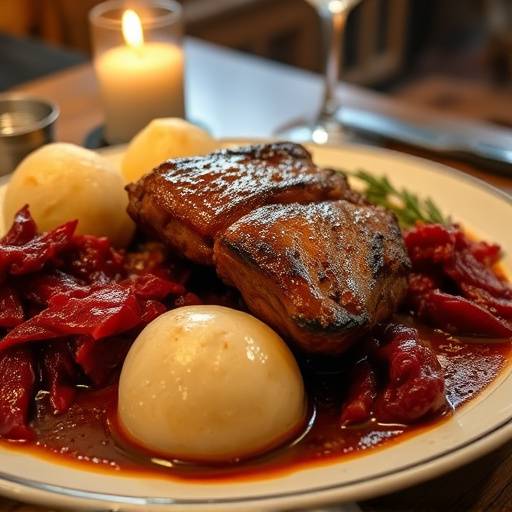 Sauerbraten mit Rotkohl und Klößen